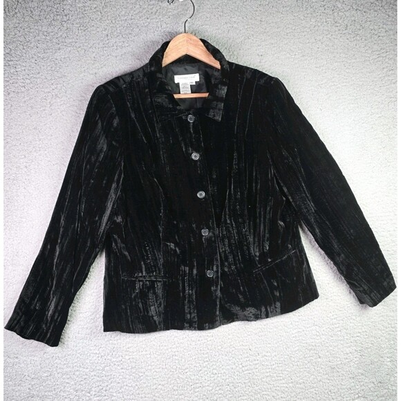 Coldwater Creek Black Velvet Jacket Lined Button Front Classic Petite Large - Picture 1 of 16